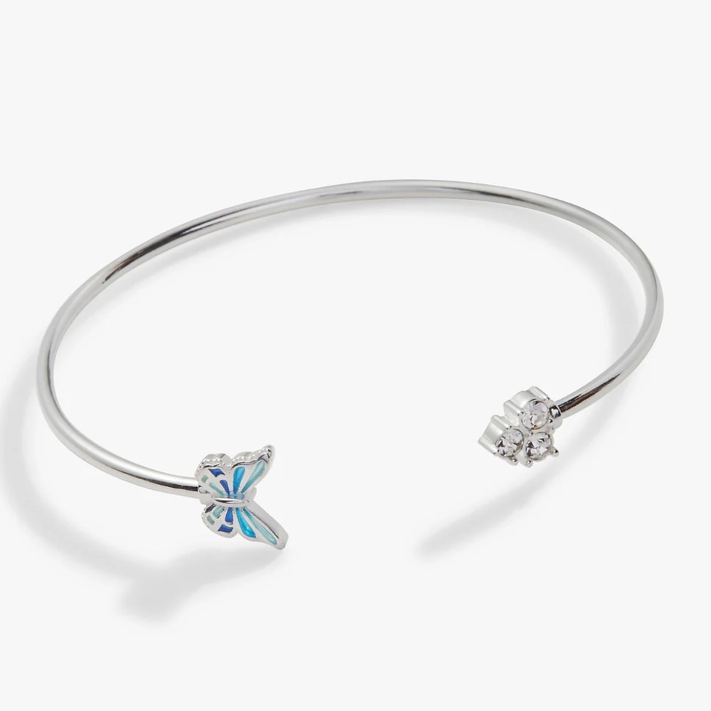 NWT Alex and Ani Silver Butterfly + Crystal Flex Cuff Bracelet